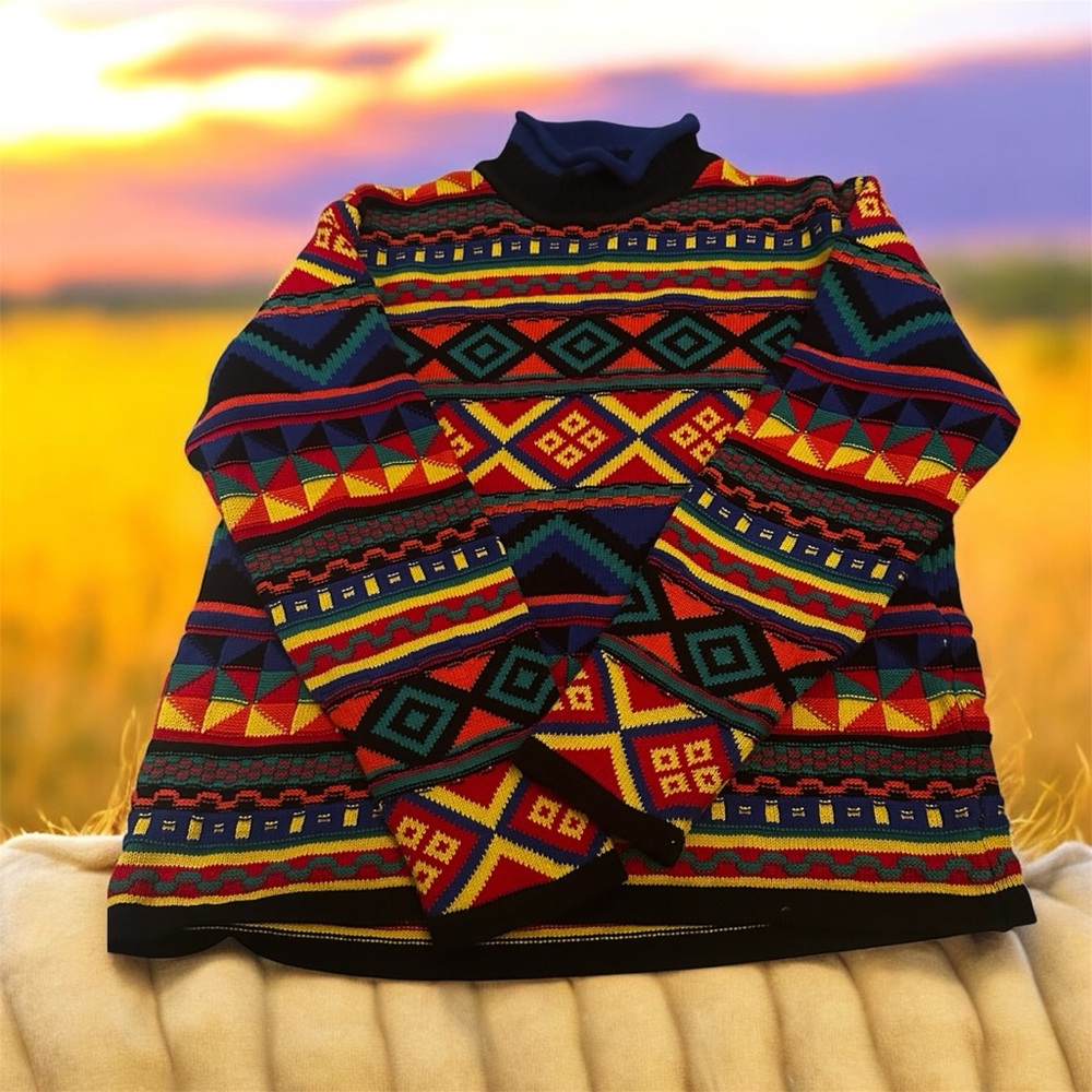 Rafaella Multicolor Geometric Turtleneck Sweater